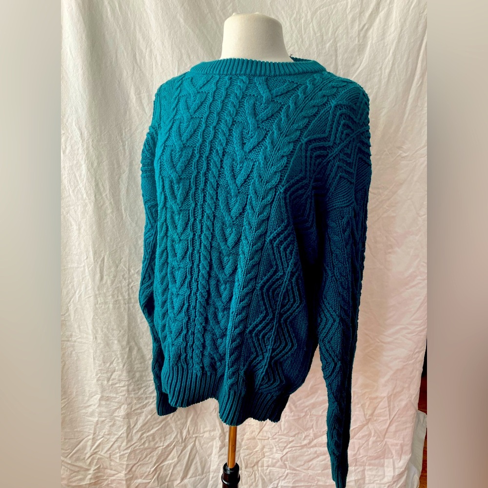 Eddie Bauer Emerald Green Cable Knit Sweater | 100% Cotton | Women’s Medium